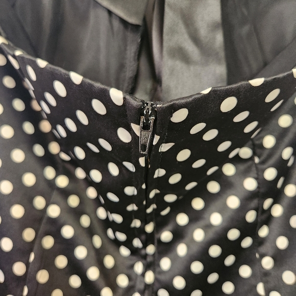 Vintage 1990s Black Polka Dot Satin Halter Dress Tulle Rockabilly Size Medium - Picture 8 of 14